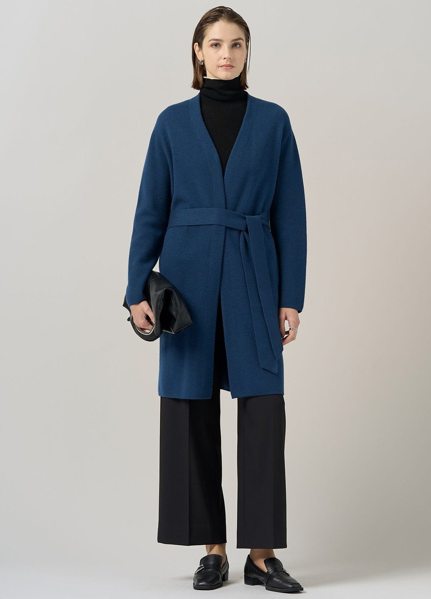 質感壓縮羊毛綁帶針織開襟